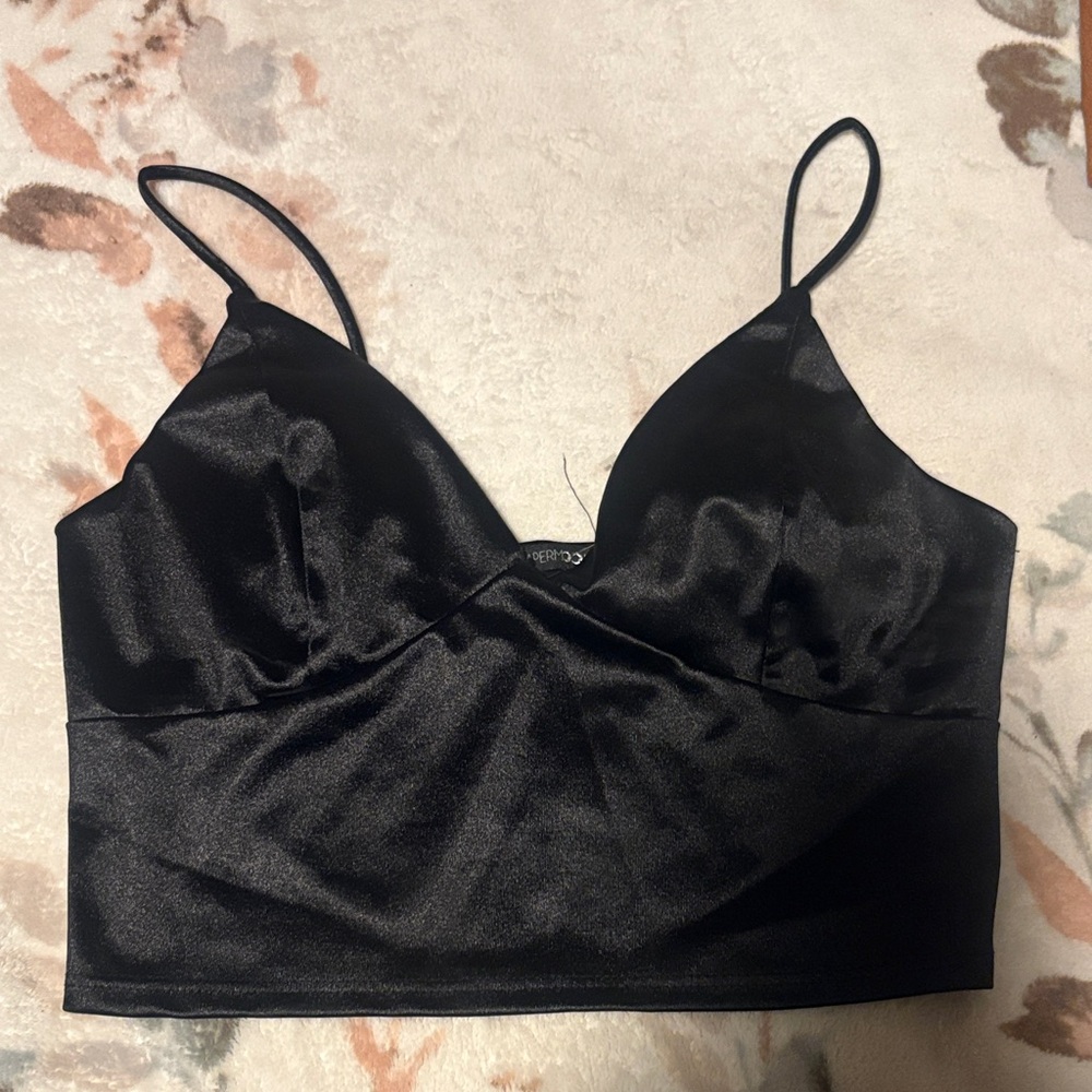 Papermoon Black Satin Crop Top